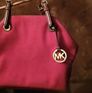 Michael Kors Red/orange  Shoulder Tote with Brown Leather Straps